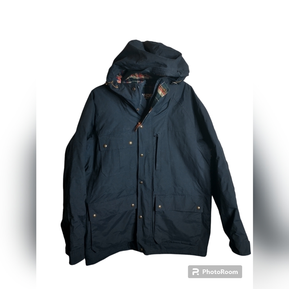 Land's End Men's Lightweight Flannel Navy Parka Jacket, size L